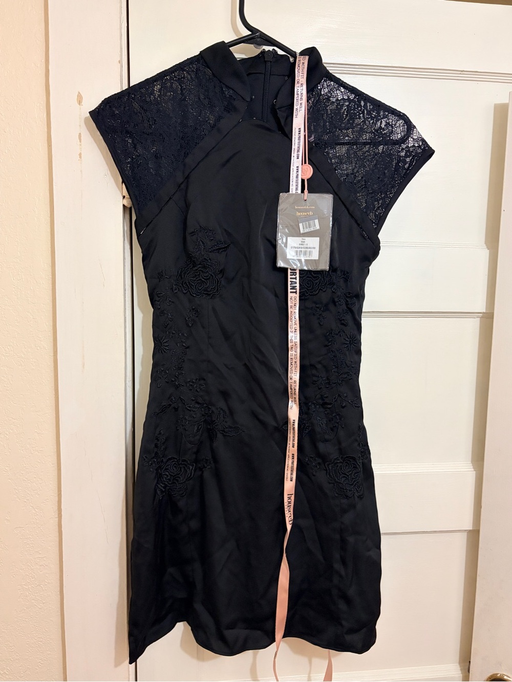 House of CB Thea Black Lace Embroidered Mini Dress Size S NWT